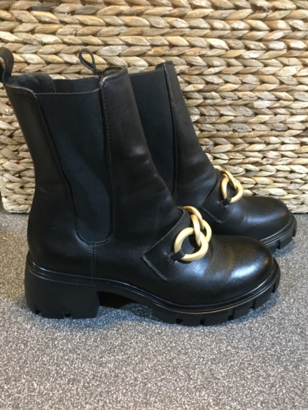 Steve Madden Hooked Black Heeled Boots with Gold Chain Detail - Picture 7 of 13